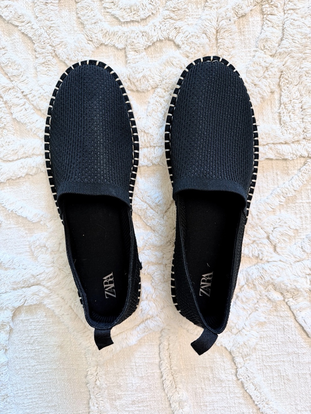 ZARA Black Knit Espadrille Slip On Shoes EU 44 womens NWOT Size 12-12.5